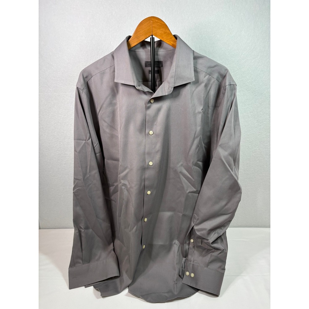 Calvin Klein Mens SlimFit NonIron Dress Shirt Gray Textured 18 34/35 Long Sleeve